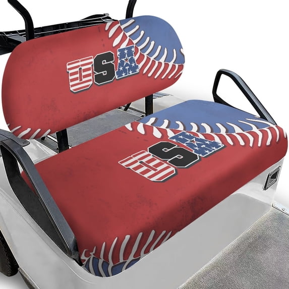 HUIACONG Baseball USA Golf Cart Seat Cover, All Weather Breathable Anti-Fading Golf Cart Seat Covers 2 Piece for Club Car