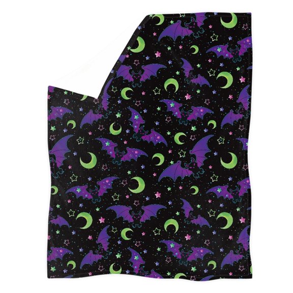 HUIACONG Bat and Moon Pattern Coral Fleece Home Blanket, Soft Coral Fleece Throw Blanket Anti-Pilling Non-Fading Super Soft Coral Fleece Blanket for Bed Camping