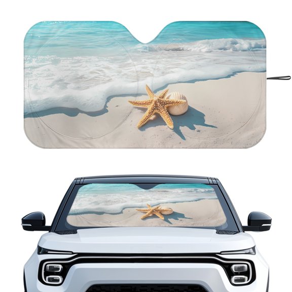 HUIACONG Beach Starfish Print Car Windshield Sun Shade Foldable Premium Foldable Windshield SunShade for Front Window Mini SUVs Universal