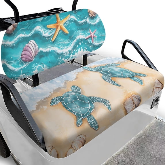 HUIACONG Beach Turtle & Seashell Golf Cart Seat Cover, Portable Breathable Golf Cart Seat Covers 2 Pack for 2-Seat Golf Carts