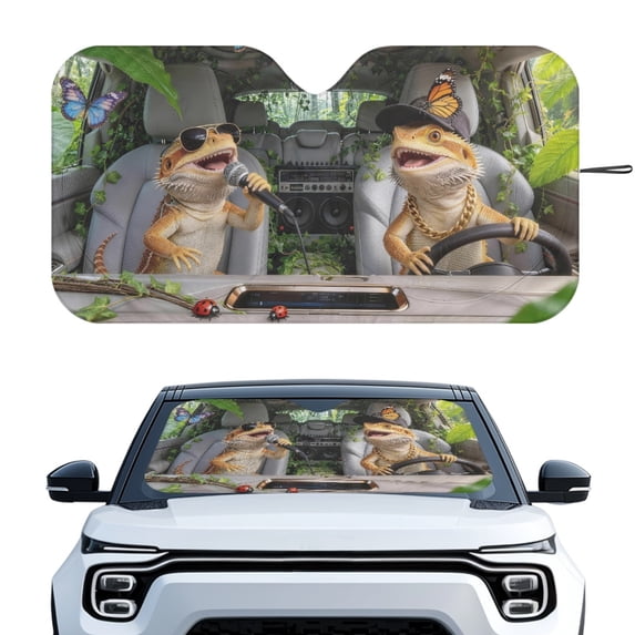HUIACONG Bearded Dragon Driving Pattern Car Windshield Sun Shade, Easy Storage Foldable Car Accessories Cat Front Window Car Sun Shade for Car Front Windshield Window Trucks Universal