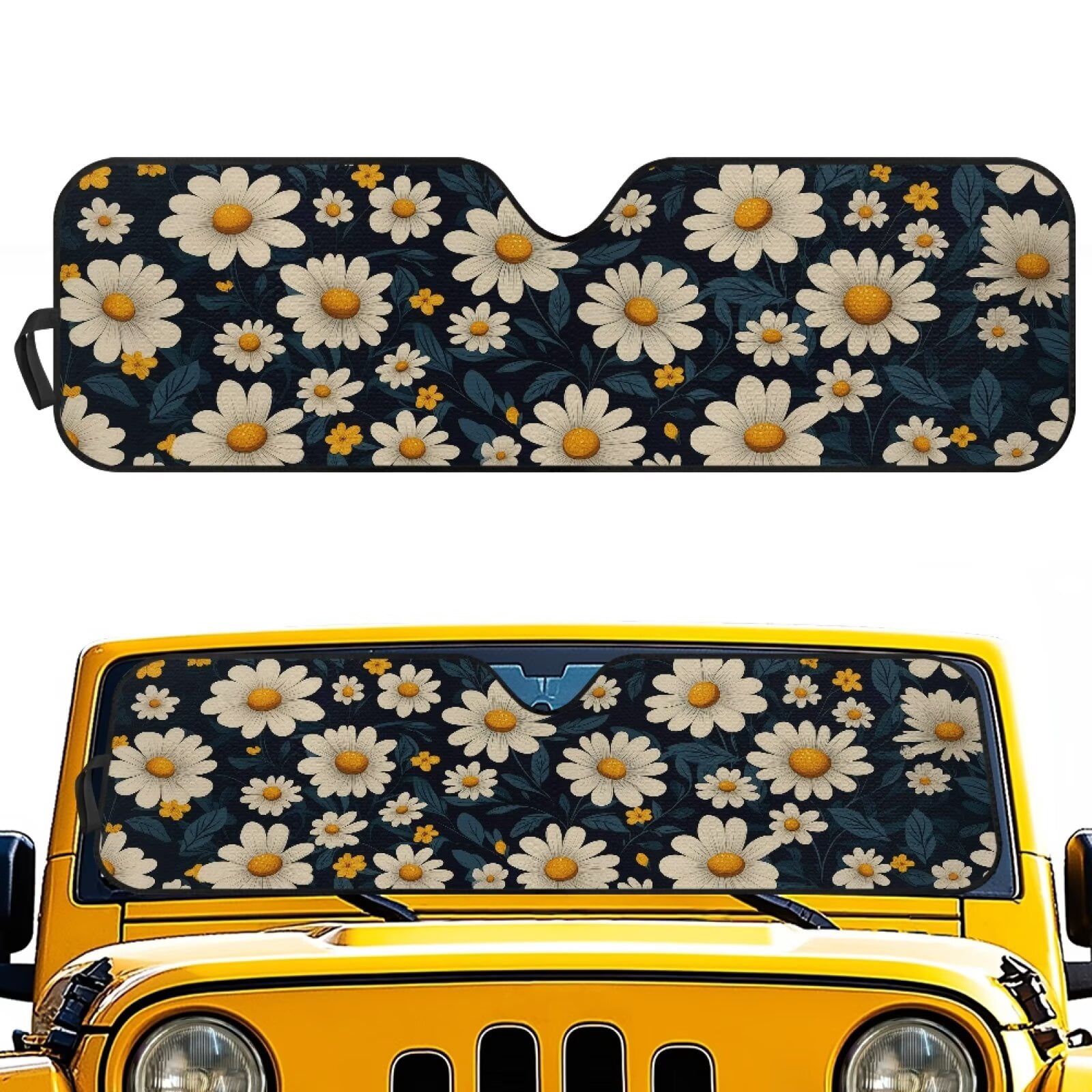 HUIACONG Bee Daisy Sunshade Windshield for Wrangler TJ JK Windshield Sunshade Visor Mat for Jeep Wrangler TJ JK JKU 1996-2018 Sun Shade Screen Accessories