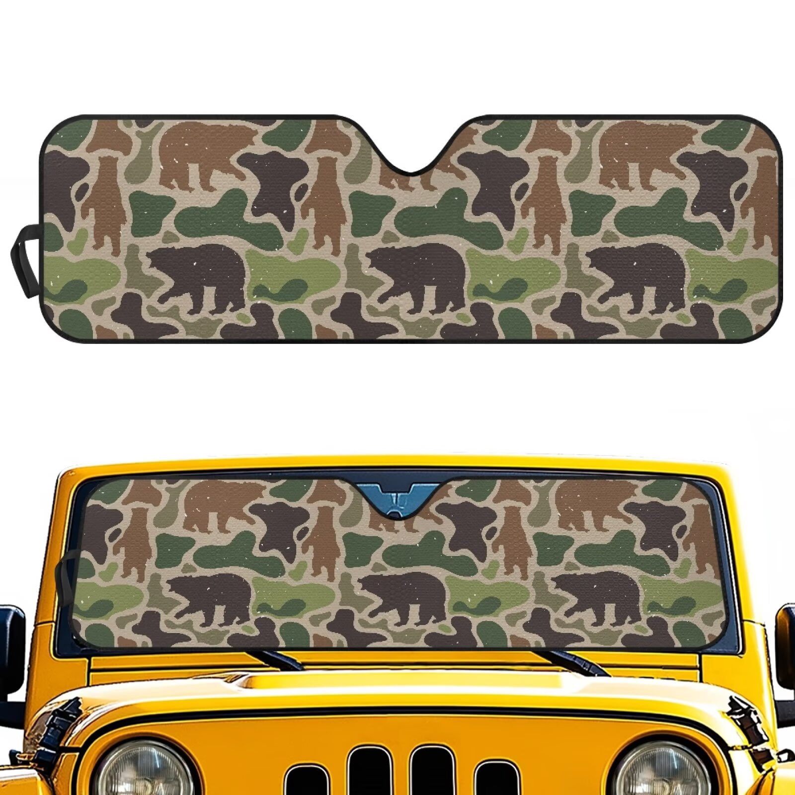 HUIACONG Beer Camo Sunshade Sun Shade Windshield Heat Shield Sun Visor Mat Compatible with Jeep Wrangler Rubicon Sahara TJ JK JKU 2 Door & 4 Door