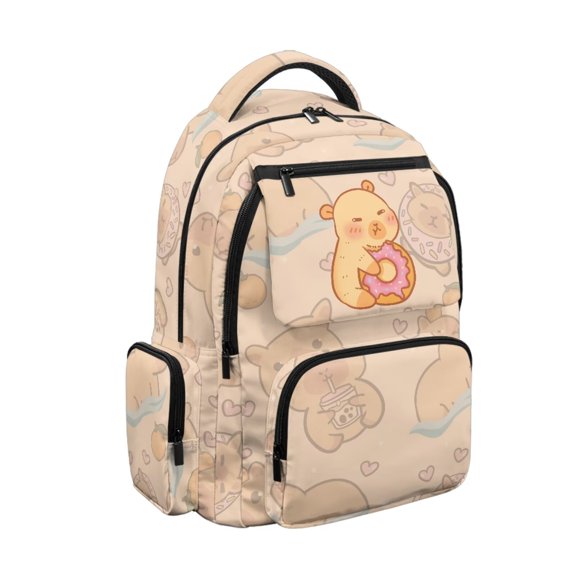 HUIACONG Beige Cartoon Bear Backpack for Daily Student Use Multi Compartment Wear‑Resistant Large Capacity for Elementary Middle School Kids