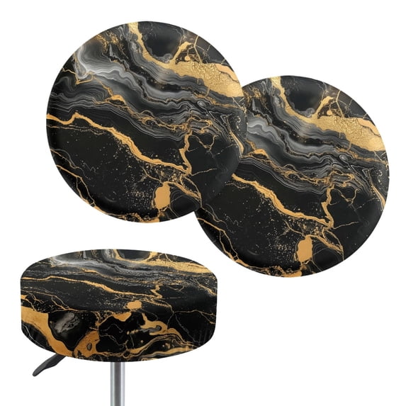 HUIACONG Black Marble Stretch Bar Stool Covers, Elastic Band Soft & Elastic Fabric Round Bar Stool Seat Covers for Home Indoor