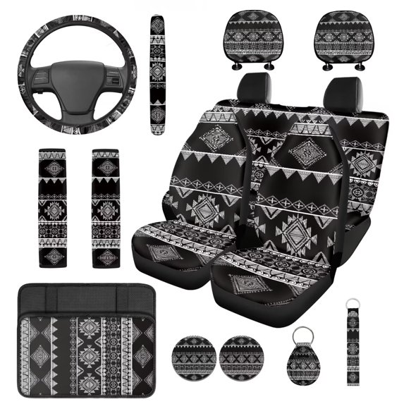 BDK PolyPro Car Seat Covers Full Set in Blue Gray on Black, Front and