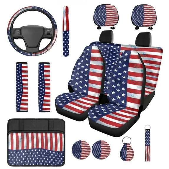 HUIACONG Black Tribal Pattern Seat Covers for Cars Full Set with Steering Wheel Cover Center Console Cover Seat Belt Covers Coasters Headrest Cover Keychain Southwestern Car Accessories 14 Pcs