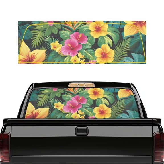 HUIACONG Blooming Floral Pickup Car Window Stickers Rear Window Decal 66 x 22 inch Easy to Install Truck Rear Windows Decals Perforated Windows Film Decal Suitable for Most Pickup Trucks