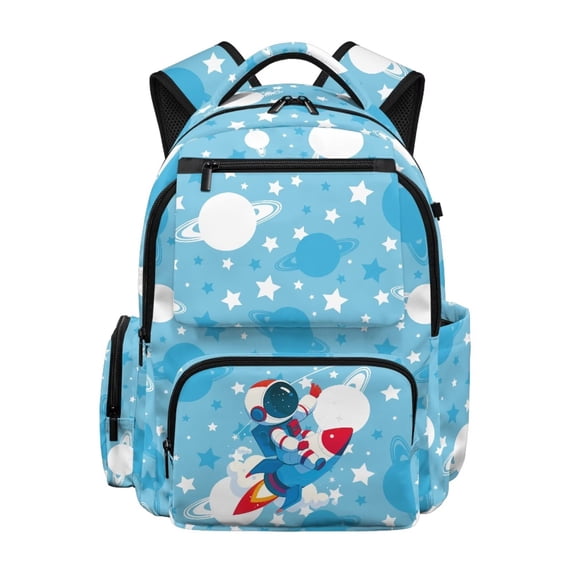 HUIACONG Blue Astronaut Print School Backpack for Kids Teens Age 5-16 Multi Pockets Water Resistant Adjustable Padded Straps Large Capacity Durable Bookbag for School Camping Travel