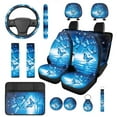 thumbnail image 1 of HUIACONG Blue Butterfly Car Seat Covers Full Set with Steering Wheel Cover Seatbelt Cover Arm Rest Cover Headrest Covers Cup Holder Keychain,14 Pcs,Universal Car Accessories Interior, 1 of 8