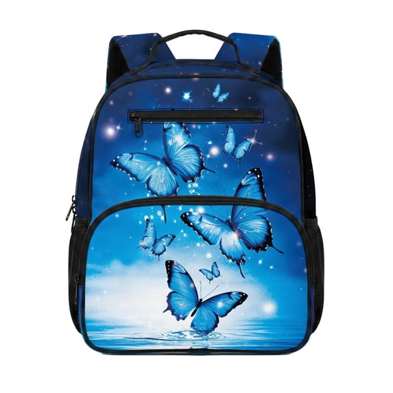 HUIACONG Blue Butterfly Glow Print 13.5 Inch Kids Backpack for Boys Girls, Water Resistant Large Capacity School Bookbag with Multi Pockets Breathable Padded Adjustable Straps for Travel Daily Use