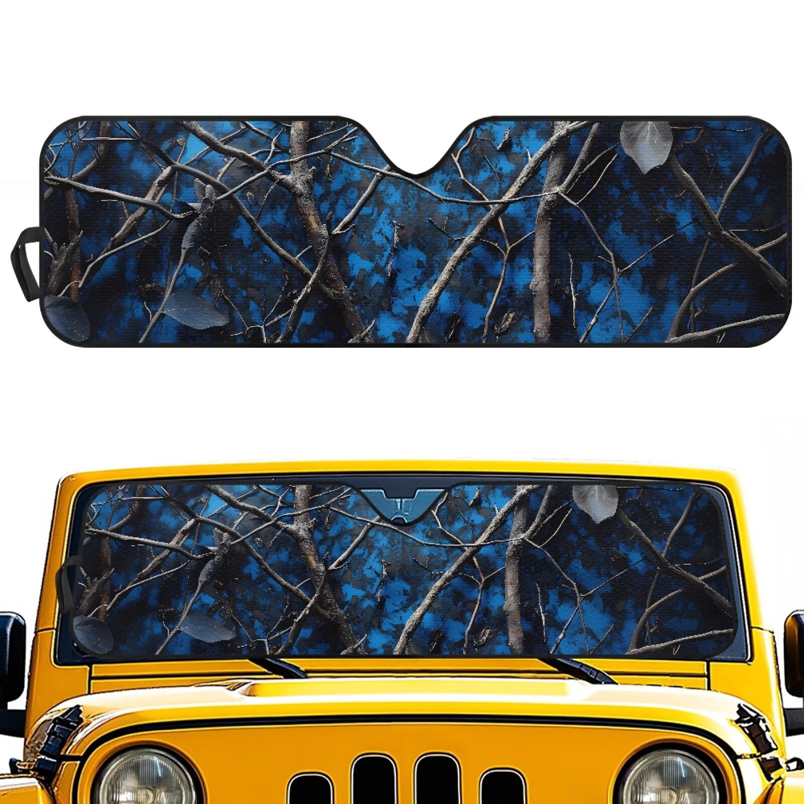 HUIACONG Blue Camo Sunshade Sun Shade Windshield Heat Shield Sun Visor Mat Compatible with Jeep Wrangler Rubicon Sahara TJ JK JKU 2 Door & 4 Door