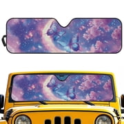 HUIACONG Blue Cute Butterfly Windshield Sun Shade for 2018-2025 Jeep Wrangler JL JLU & 2020-2025 Jeep Gladiator 310T Polyester Fully Covered Foldable Front Sunshade, Blocks UV Rays and Heat