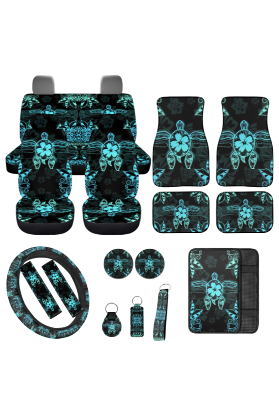 Blue Flower 17 Pcs Car Seat Cover Full Set for Car Owner, Personalized Anti-Fade Seat Covers with Soft