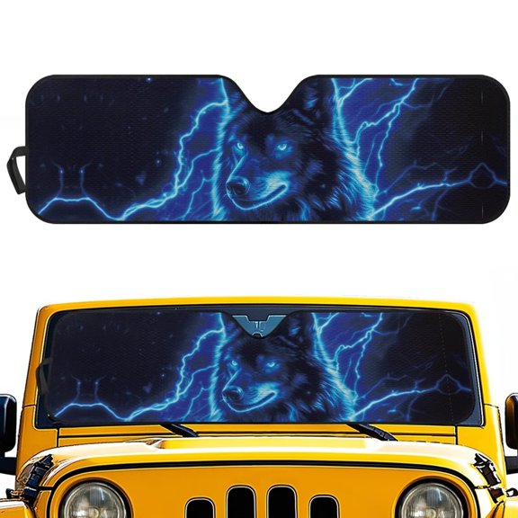 HUIACONG Blue Lightning Wolf Sun Shade Windshield for Jeep,Windshield Sunshade for Wrangler TJ JK JL1997-2024,Sun Shade Windshield Cover for Jeep,UV Ray & Heat Block Windshield Shades