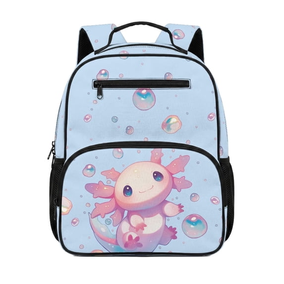 HUIACONG Blue Pink Axolotl 13.5 Inch Kids Backpack Water Repellent Multi Compartments Padded Adjustable Shoulder Straps Lightweight Durable School Bookbag for Girls Boys Primary Preschool