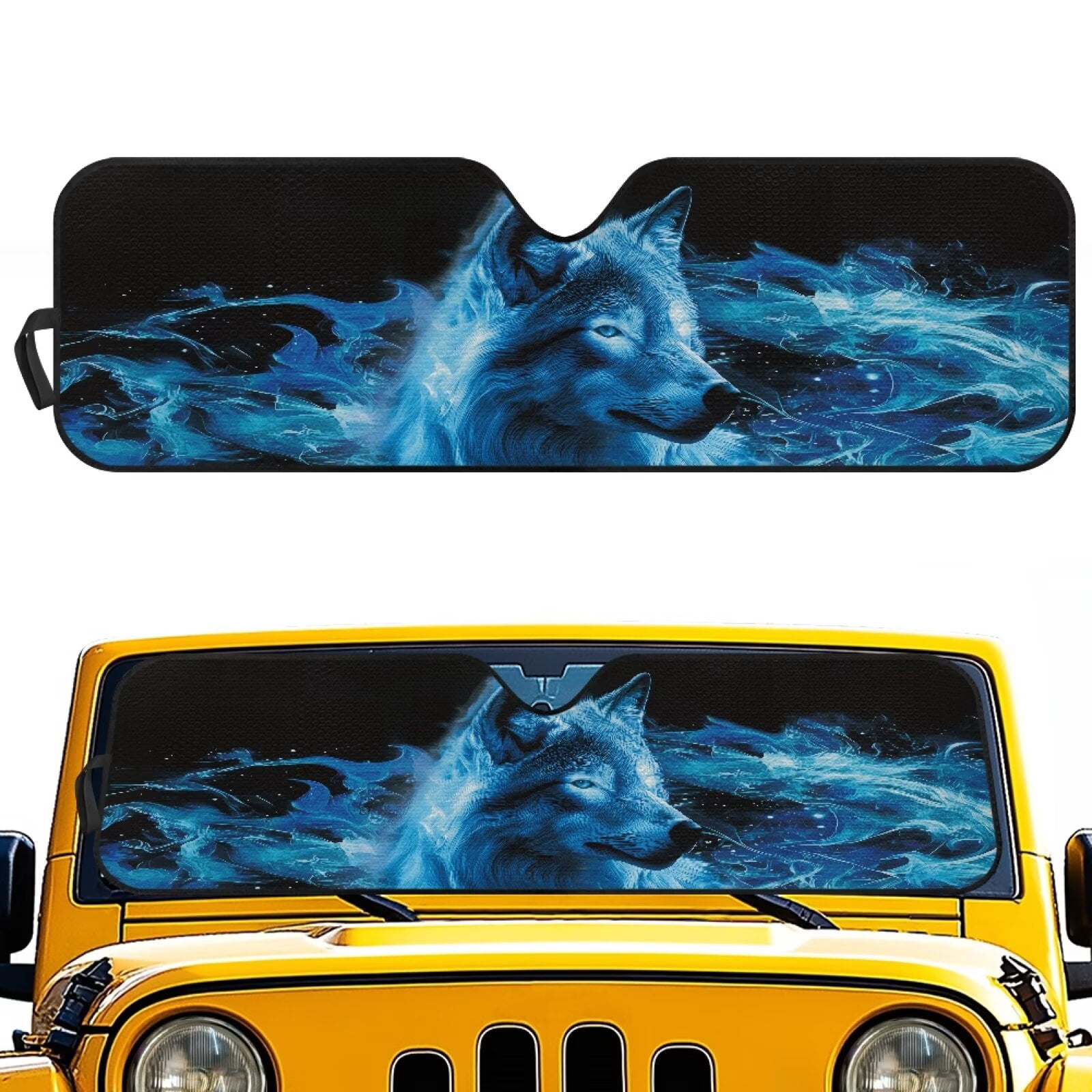 HUIACONG Blue Wolf Sun Shade Windshield Compatible with Jeep Wrangler Sun Shade fit for Jeep Wrangler JL JLU 2018-2025 / Jeep Gladiator 2020-2025 ,Keep Car Interior Cooler