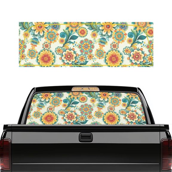 HUIACONG Bohemian Flowers Rear Window Decals Trucks Back Window Decal 66 x 22 Inch Full Windows Decals Truck Rear Window Perforated Decal Fit Most Pickup Trucks SUV