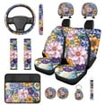 thumbnail image 1 of HUIACONG Boho Floral Car Accessories Seat Covers Full Set with Steering Wheel Cover Center Console Cover Seat Belt Pads Coasters Headrest Cover Keychain 14 Pcs Universal Fit, 1 of 5