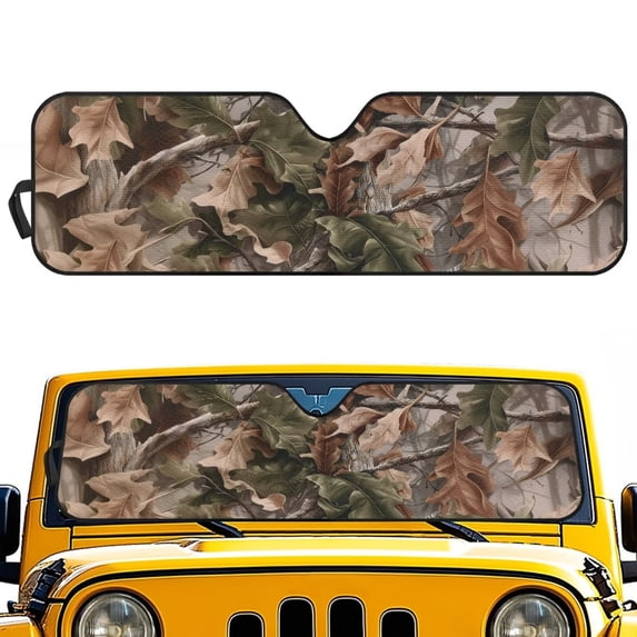 HUIACONG Brown Camo Hunting Windshield Sunshade for Wrangler TJ JK Windshield Sunshade Visor Mat for Jeep Wrangler TJ JK JKU 1996-2018 Sun Shade Screen Accessories Keep Cool