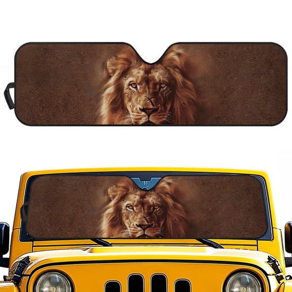 HUIACONG Brown Lions Windshield Sunshade Front Window Sun Shade Foldable Sun Visor for Jeep Wrangler TJ JK JKU Sport Sahara Rubicon 2 Door & 4 Door