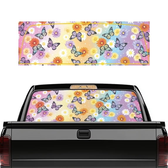 HUIACONG Butterfly Back Window Decals Floral Trucks Sticker Personalized Decoration Truck Rear Window Perforated Decal Full Windows Coverage for Truck Back Windows Sticker 66 x 22 inch