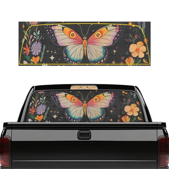 HUIACONG Butterfly Floral Back Window Decal Rear Window Decals Trucks Easy to Install Pickup Truck Back Window Graphic Full Windows Coverage Suitable for Most Pickup Trucks
