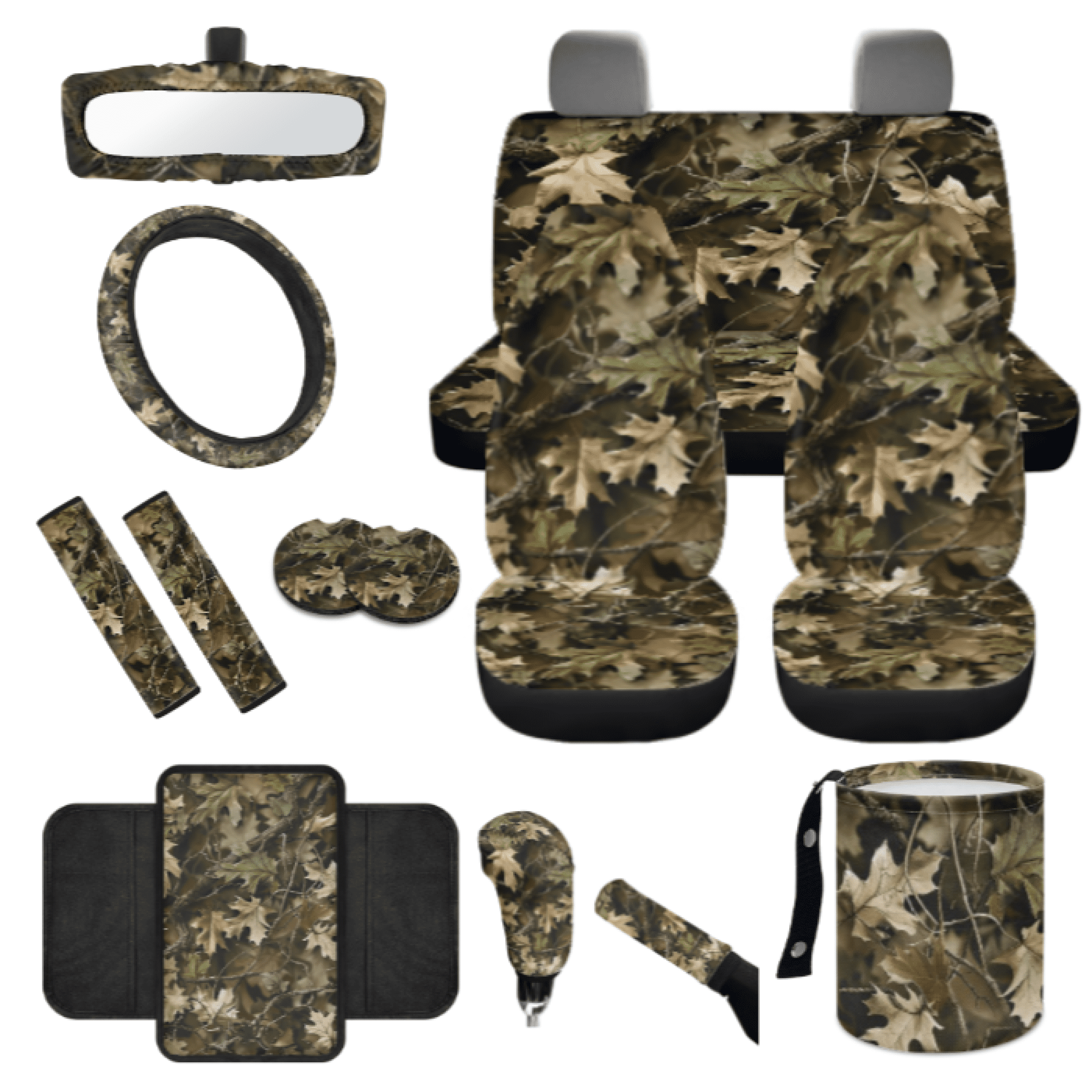 HUIACONG Camouflage Car Interior Set, with Mirror Protector For Automotive Car Cup Coasters Mirror Sleeve For Cars Car Console Armrest Cushion