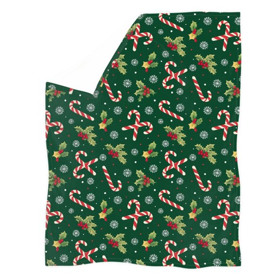 HUIACONG Candy Cane Snowflake Coral Fleece Blanket, Comfort Coral Fleece Throw Blanket Compact Skin Friendly Fluffy Coral Fleece Sofa Throw Blanket for Bed