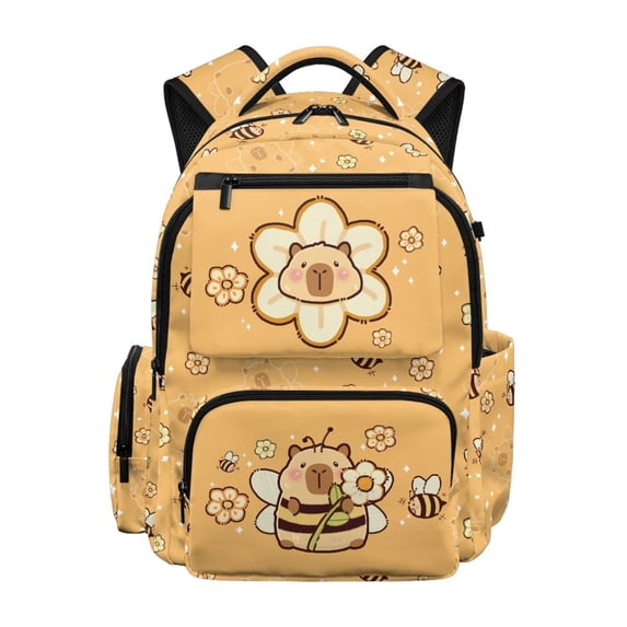 HUIACONG Capybara Bee Sunflower Backpack for Teens 12-18, Cute Nature Print 17 Inch School Bag, Durable Lightweight Water Resistant Backpack