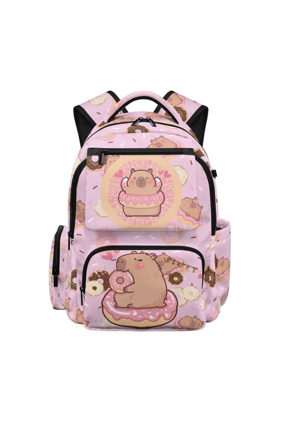 Capybara Donut Backpack, Lovely Style School Bookbag for Age 12-18, Water Repellent Durable Backpack for Teens Travel & Daily
