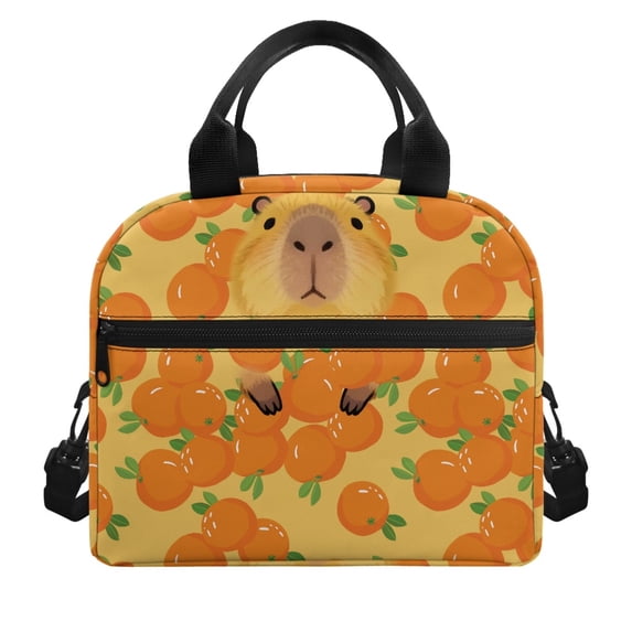 HUIACONG Capybara Orange Design Front Pocket Lunch Bag for Daily Use Travel, Comfortable Hand Feel Rugged Lunch Insulated Bag