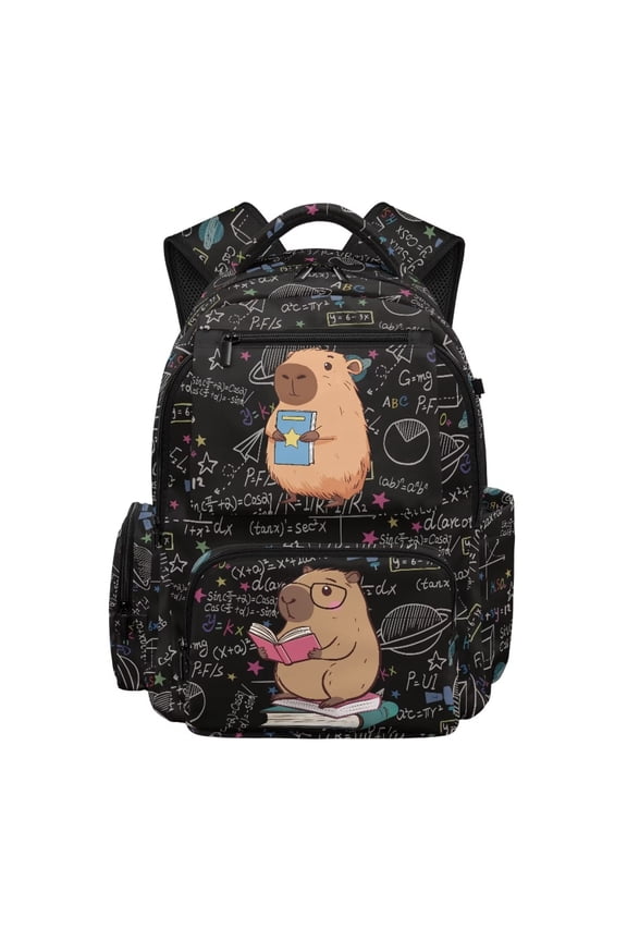 Capybara School Backpack for Kids 9-12, Cute Science Formula Print School Bag, Lightweight Water Resistant Bookbag for Daily School