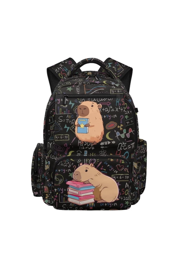Capybara Study Backpack for Teens 12-18, Stylish Math Formula Print 17 Inch School Bag, Durable Lightweight Water Resistant Backpack for High School