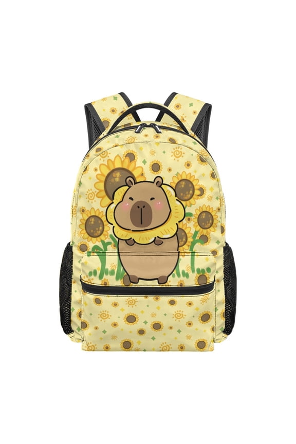 Capybara Sunflower Print Adjustable Straps Children's Backpack for School Travel, Spacious Compartment Multiple Compartments School Bag Waterproof