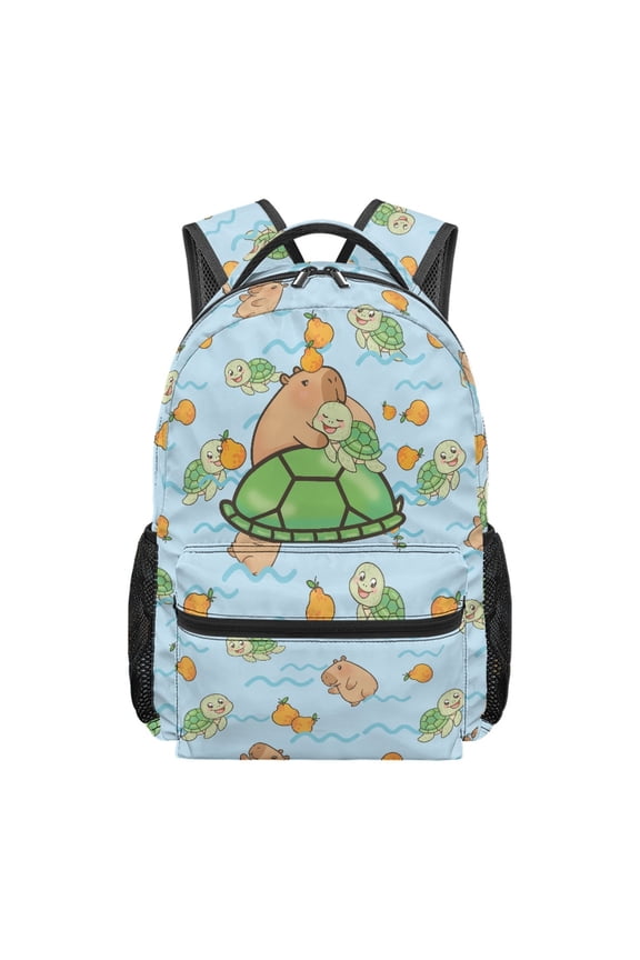 Capybara Turtle Pattern Large Capacity Student Backpack for School Field Trip, Adjustable Straps Waterproof School Backpack Lightweight