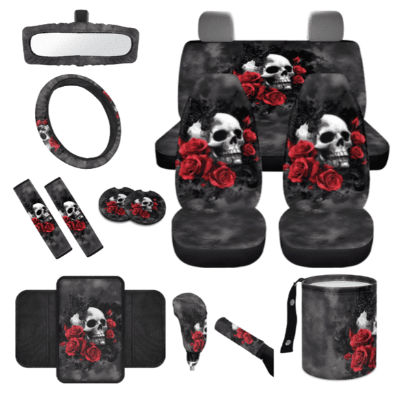 HUIACONG Car Accessories Full Set, with Car Cup Coasters Car Console Cover Car Cup Holder Coasters, Skeleton Butterfly Red Roses Durable Comfortable