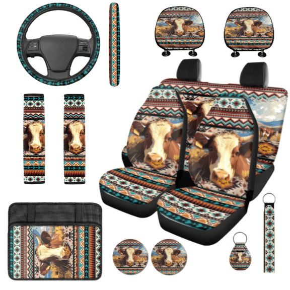 HUIACONG Car Interior Accessory, with Auto Console Cover Car Armrest Cushion Car Cup Holder Protective Coaster, Cow Smooth Easy To Clean Car Seat Cover Set
