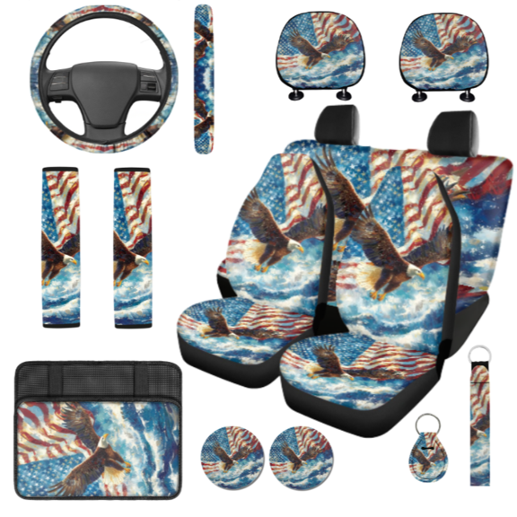 HUIACONG Car Interior Accessory, with Key Ring Steering Wheel Cover Teardrop Key Charm, Eagle Fade-Resistant Comfortable Automotive Interior Accessories