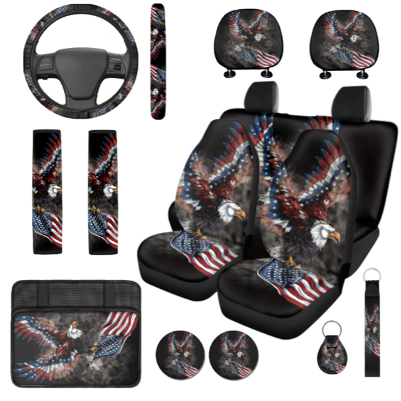 HUIACONG Car Interior Accessory Kit, with Front And Rear Seat Covers Car Headrest Protectors Steering Wheel Cover, High Quality Durable Car Seat Cover Set