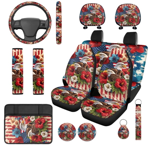 HUIACONG Car Interior Accessory Kit, with Car Armrest Cushion Auto Armrest Box Cover Steering Wheel Cover Car Center Console Armrest Cover Key Fob
