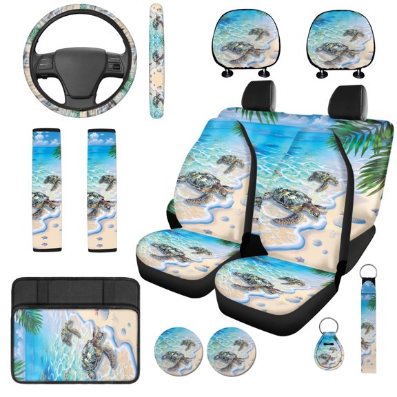 HUIACONG Car Interior Accessory Kit, with Car Seat Covers Steering Wheel Cover Wrist Keychain, High Quality Breathable Car Seat Cover Set