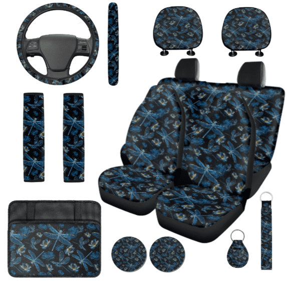 HUIACONG Car Interior Set, with Key Ring Key Fob Key Holder, 14 Pcs Dragonfly Car Interior Accessory Kit