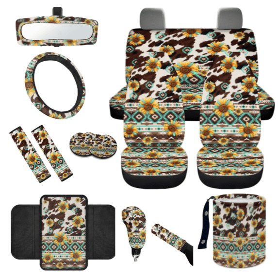 HUIACONG Car Seat Cover Set, with Armrest Cushion Car Cup Coasters, 14 Pack Personalized Design Suitable for Vans Automotive Sunflower