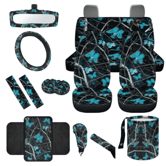 HUIACONG Car Seat Cover Set, with Car Cup Coasters Armrest Cover Car Armrest Cover, 14 Pack Butterfly Pattern Design