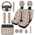 thumbnail image 1 of HUIACONG Car Seat Covers Full Set for Women Brown Leopard Print Car Accessories Seat Covers with Steering Wheel Cover Armrest Cover Seat Belt Pads Headrest Cover Coasters Keychain 14 Pcs Set, 1 of 8