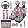 thumbnail image 1 of HUIACONG Car Seat Covers for Women Full Set Hippie Flower Car Accessories Seat Covers with Seat Belt Covers Armrest Cover Steering Wheel Cover Headrest Cover Coaster Keychain 14 Pcs Universal Fit, 1 of 8