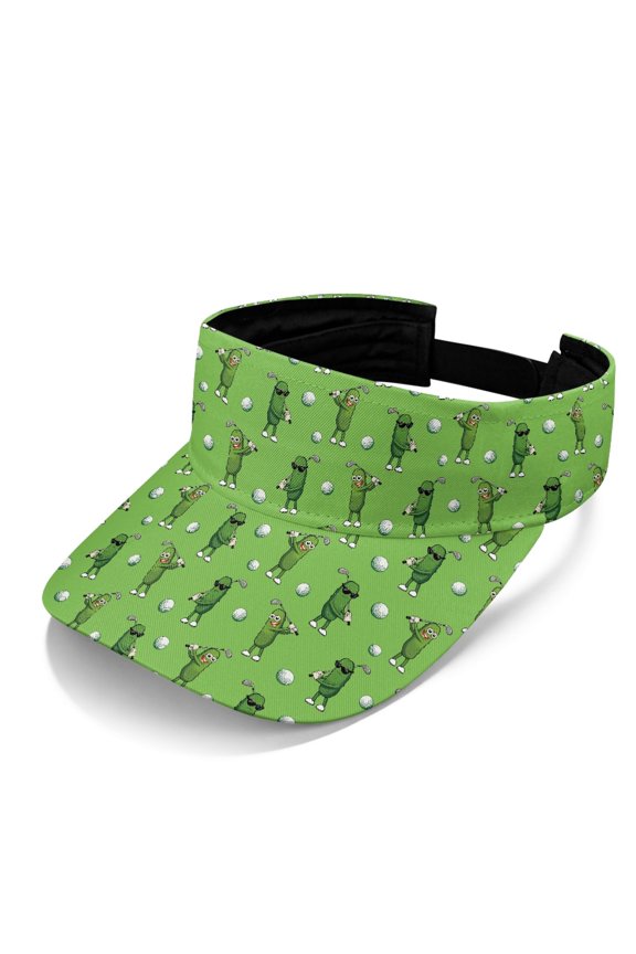 Cartoon Golfer Pickle Pattern Open Top Sun Visor Cap, Polyester Fabric Comfortable Golf Visor Hat Adjustable Sun Visor Hat for Men