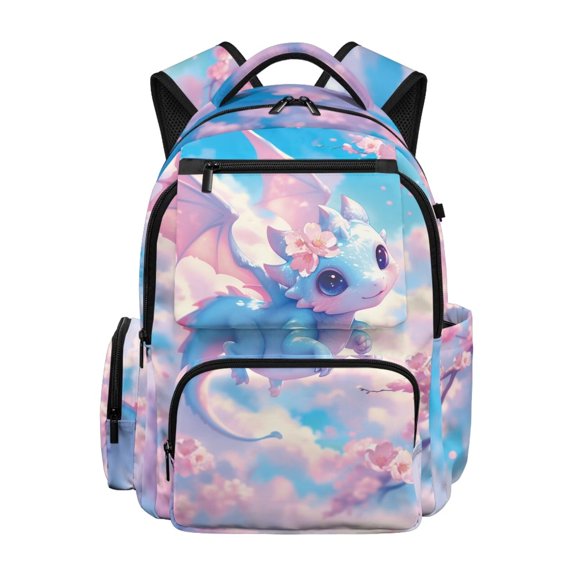 HUIACONG Cherry Blossom Dragon Print School Backpack for Teens Age 7-18 Multi Pocket Water Repellent Adjustable Padded Straps Sturdy Lightweight Bookbag for Daily Use Travel