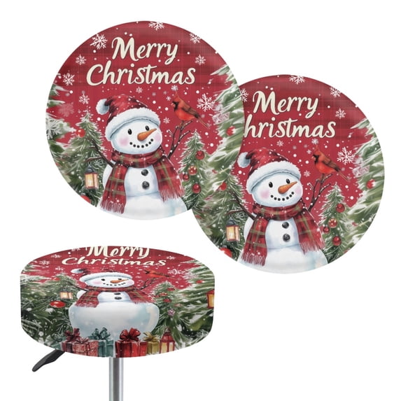 HUIACONG Christmas Elastic Stool Cushion Cover Featuring Snowman Pattern, Polyester Soft Fabric, Stain Resistant Stretch Cover for Round Bar Vanity Stool